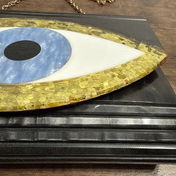KURT GEIGER LONDON EVIL EYE PARTY ENVELOPE CLUTCH ACRYLIC METALLIC - Picture 4 of 12